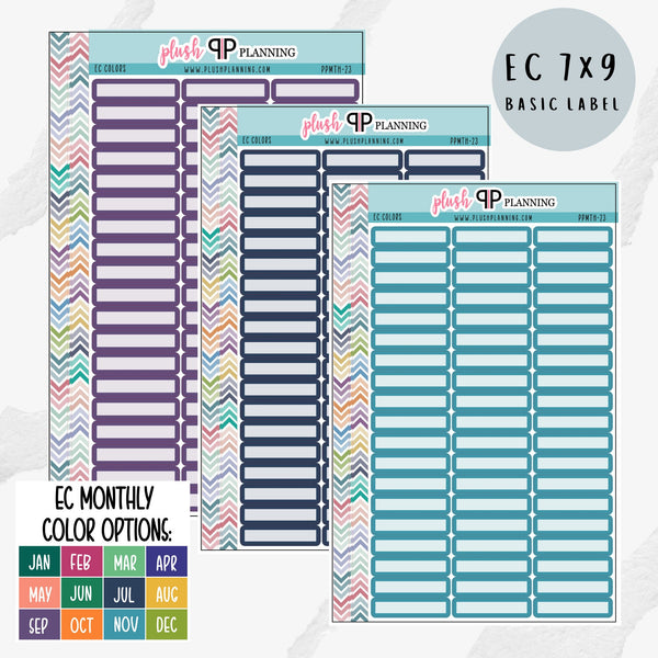 EC 7x9 Monthly Color Basic Label Planner Stickers