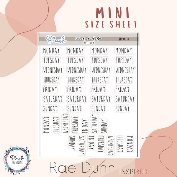 Days of the Week Script Mini Planner Stickers, Rae Dunn Inspired