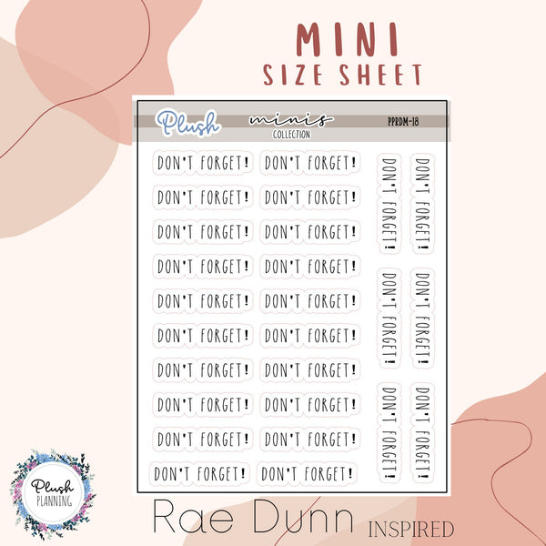 Don't Forget! Script Mini Planner Stickers, Rae Dunn Inspired