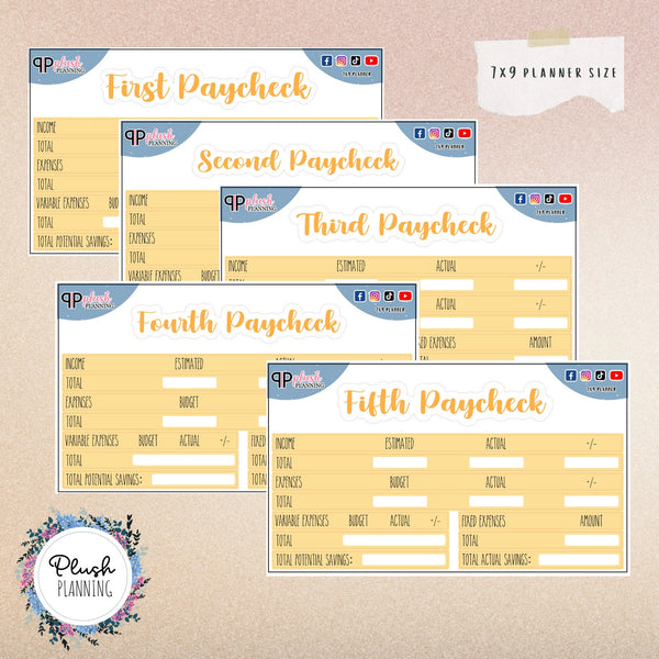 7x9 PAYCHECK ALL SET, Monthly Budget Stickers, Rae Dunn Inspired Font