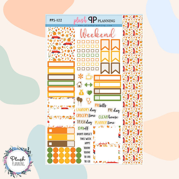 Fall Red Car Pattern Sampler Planner Stickers, FALL Pattern, Fall Theme, Autumn Theme