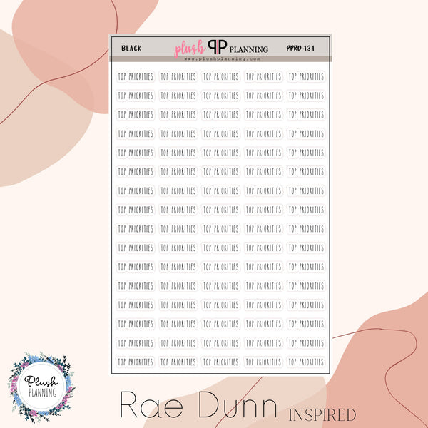 Top Priorities Planner Stickers, Rae Dunn Inspired