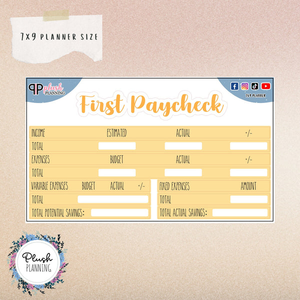 7x9 Paycheck 1, Monthly Budget Stickers, Rae Dunn Inspired Font