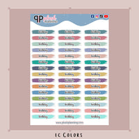 Birthday Watercolor Swatches Planner Stickers, Cursive Font