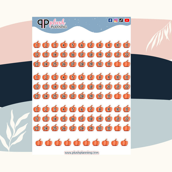 Dated Fall Orange Pumpkin Planner Stickers, Fall Collection