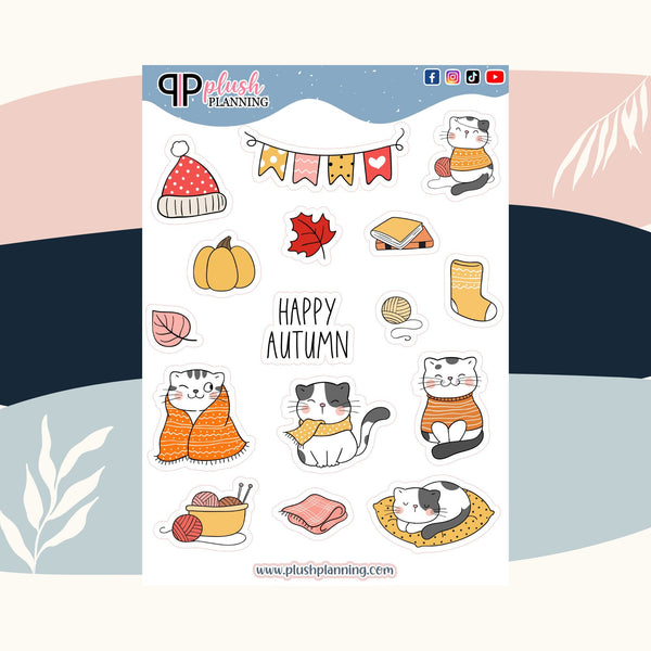 Fall Cute Kittens Deco Scrapbooking Planner Stickers