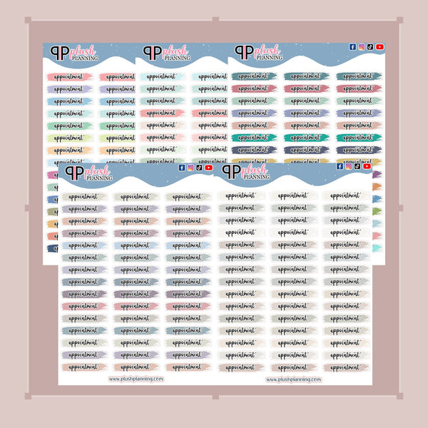 Appointment Watercolor Swatches Planner Stickers, Cursive Font