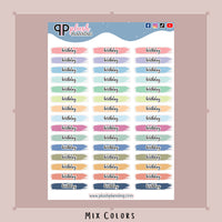 Birthday Watercolor Swatches Planner Stickers, Cursive Font