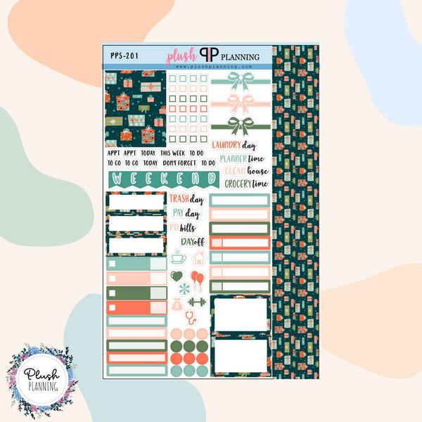 Winter Design 9 Planner Stickers Sampler, Winter Pattern, Christmas Season Designs