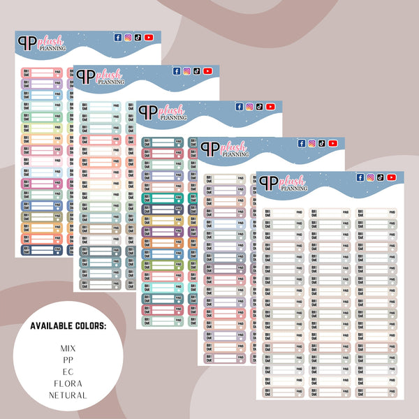 Bill Due Planner Stickers