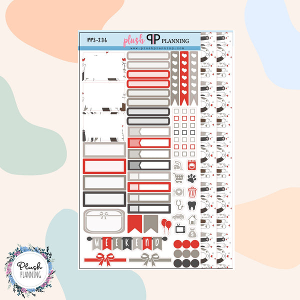 Valentine's Day Design 4 Sampler Planner Stickers, Hearts Pattern, Valentine's Design, Love Day