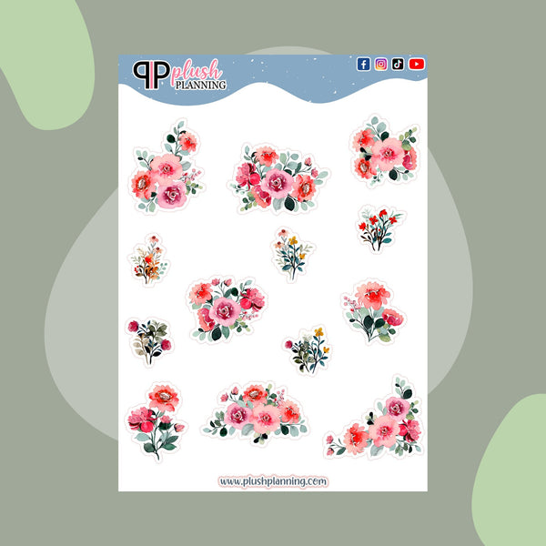 Floral Watercolor Design Set Doodle, Scrapbooking Stickers, Doodles Stickers