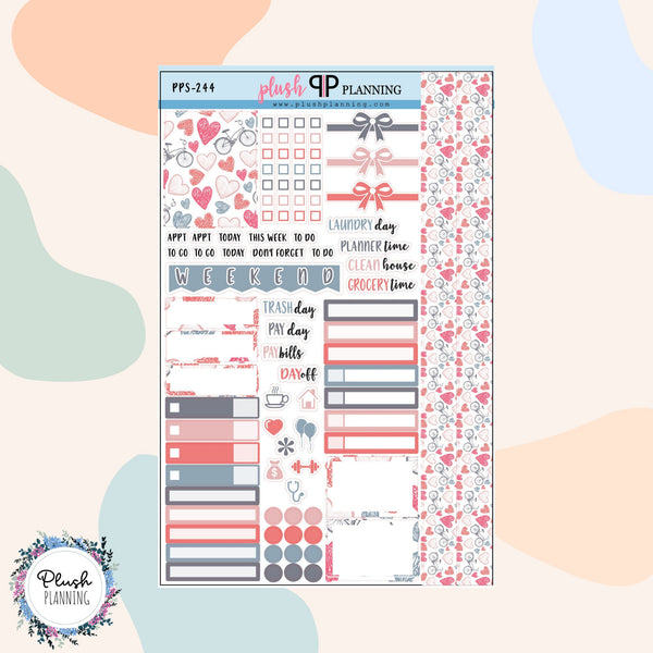 Valentine's Day Design 12 Sampler Planner Stickers, Hearts Pattern, Valentine's Design, Love Day