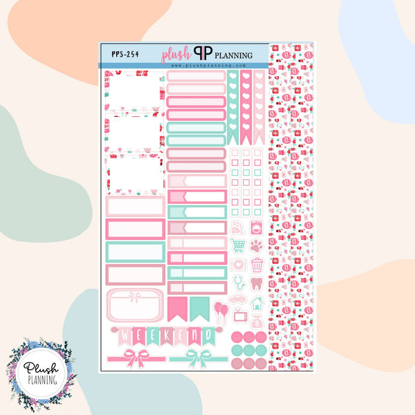 Valentine's Day Design 22 Sampler Planner Stickers, Hearts Pattern, Valentine's Design, Love Day