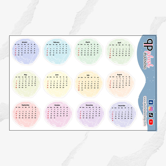 2023 Monthly Calendar in Pastel Watercolor Overlay Planner Stickers, Functional Stickers, Decorative Stickers, Plush Planning